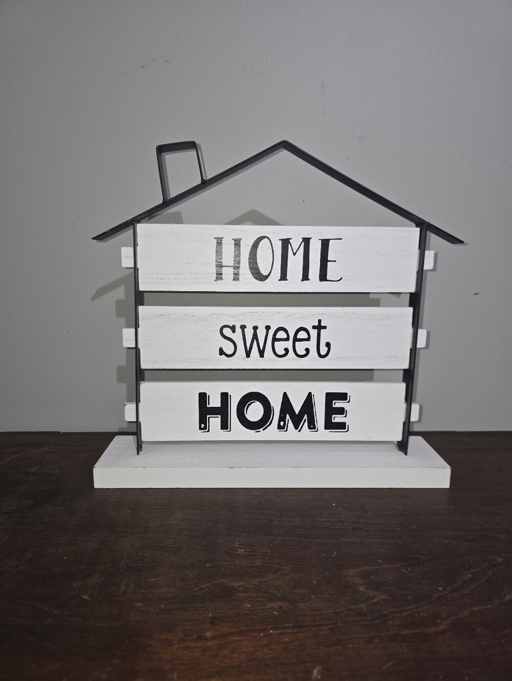 NWOT Farmhouse "Home Sweet Home" Shelf Sitter w/ Black Metal House Shaped Frame